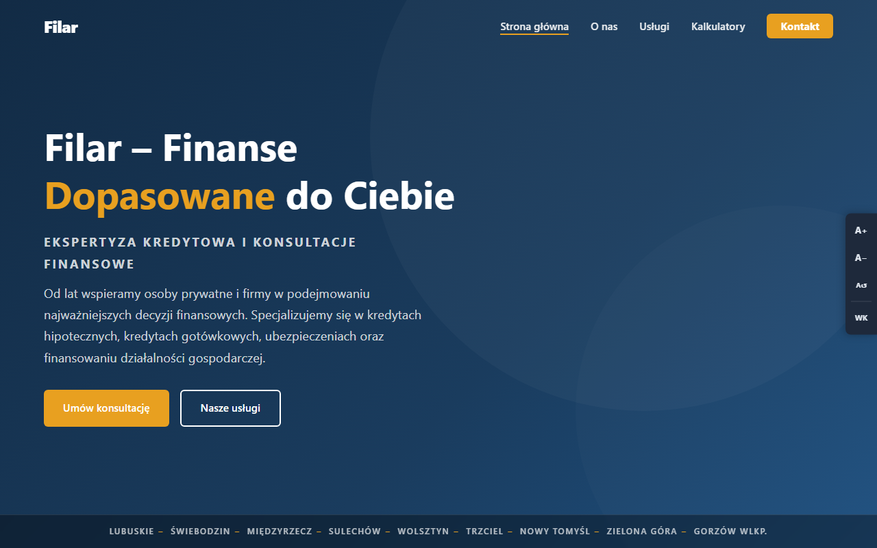 Zrzut ekranu strony Filar – Finanse Dopasowane do Ciebie