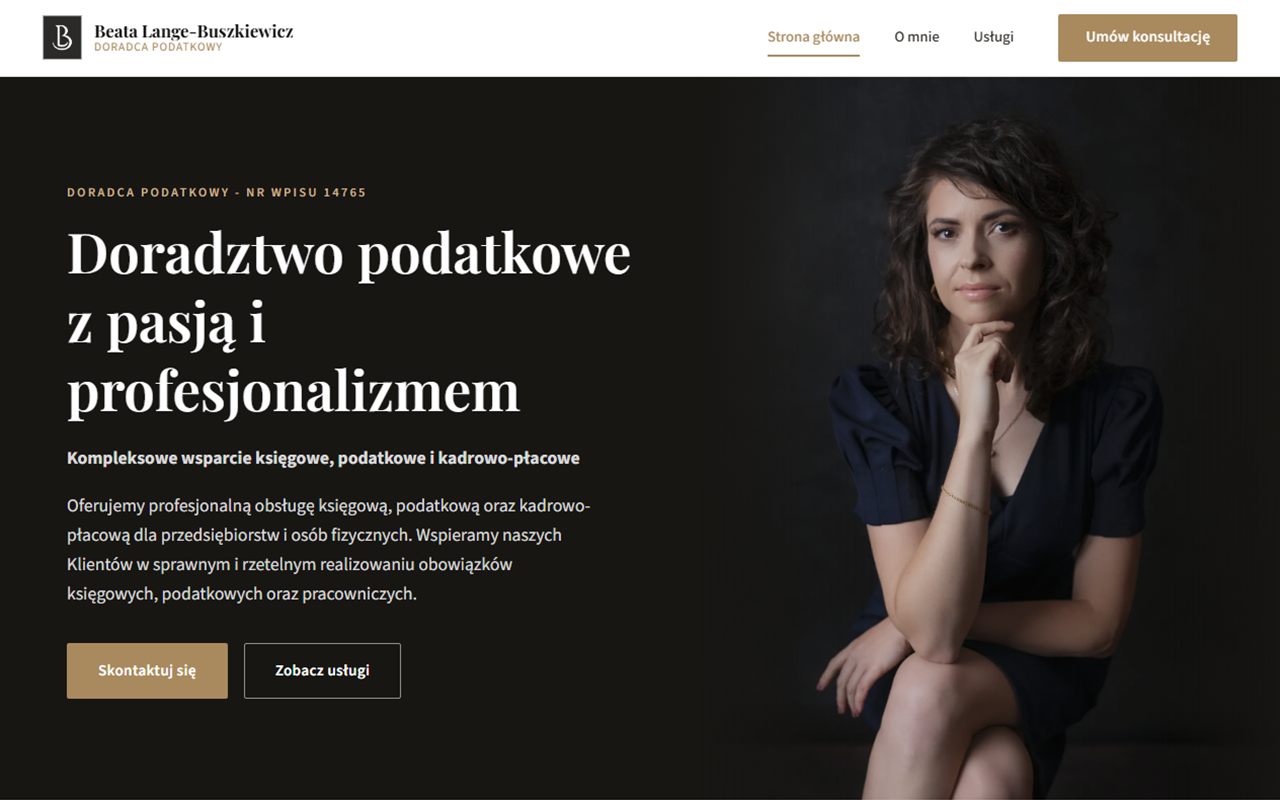Zrzut ekranu strony Beata Lange-Buszkiewicz – Doradca Podatkowy